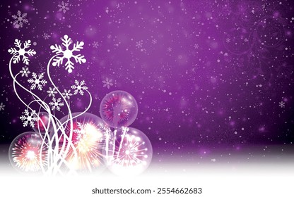 Violet grunge Christmas background, Christmas wishes background, Winter Snowfall Christmas background, Flying snow flakes and stars on winter Violet background. snowflake template. Vector illustration
