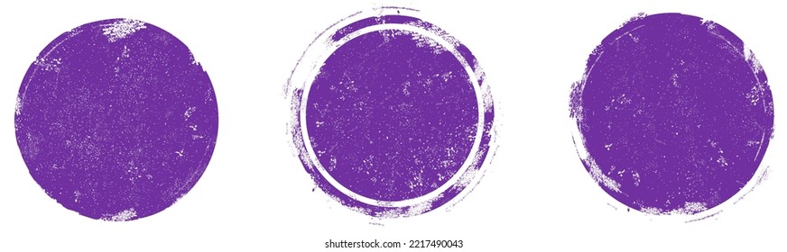 Violet grunge circle stamp set. Round stamp vector isolated on white background. Violet stamp vector. For grunge badge, seal, ink and stamp design template