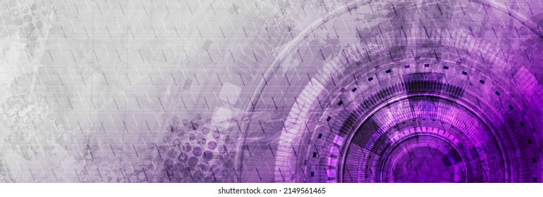 Violet grunge hi-tech and science background with HUD gears design. Futuristic abstract vector banner