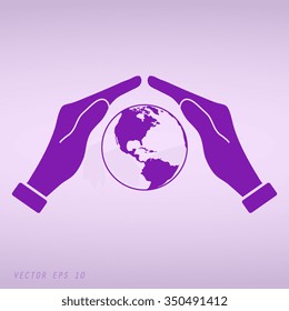 Violet Hand holding Globe earth icon 