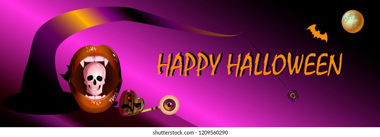 Violet Happy Halloween with hat and lips with skull and eye