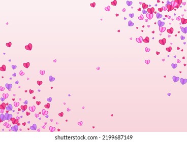 Violet Heart Background Pink Vector. Random Texture Confetti. Tender Cute Frame. Fond Heart Celebration Backdrop. Pinkish Sweetheart Illustration.