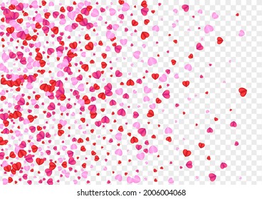 Violet Heart Background Transparent Vector. Decor Illustration Confetti. Tender Volume Backdrop. Red Confetti Congratulation Pattern. Pink Rain Frame.