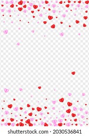 Violet Heart Background Transparent Vector. Romance Texture Confetti. Tender Blank Illustration. Fond Confetti Wedding Backdrop. Pink Day Frame.