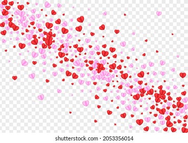 Violet Heart Background Transparent Vector. Banner Frame Confetti. Red Bright Pattern. Tender Heart Gift Texture. Fond Birthday Backdrop.