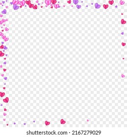 Violet Heart Background Transparent Vector. Fall Pattern Confetti. Tender Art Illustration. Pink Heart Paper Frame. Red Romance Texture.