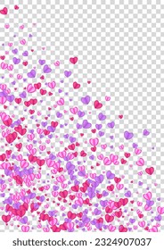 Violet Heart Background Transparent Vector. Wedding Illustration Confetti. Pink Elegant Backdrop. Tender Confetti Design Pattern. Red Color Frame.