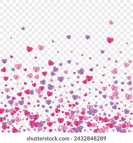 Violet Heart Background Transparent Vector. Cut Texture Confetti. Fond Romance Frame. Pink Confetti Paper Pattern. Red Anniversary Illustration.