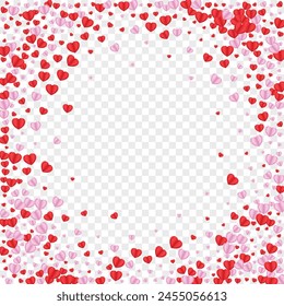 Violet Heart Background Transparent Vector. Romantic Pattern Confetti. Pink Bright Backdrop. Red Heart Celebration Illustration. Fond Shape Texture.