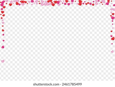 Violet Heart Background Transparent Vector. Romantic Texture Confetti. Red Love Backdrop. Fond Confetti Element Pattern. Pink Volume Frame.