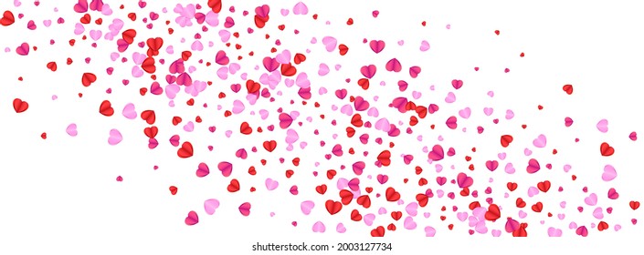 Violet Heart Background White Vector. Color Backdrop Confetti. Pink Blank Texture. Tender Heart Falling Illustration. Fond Cute Pattern.