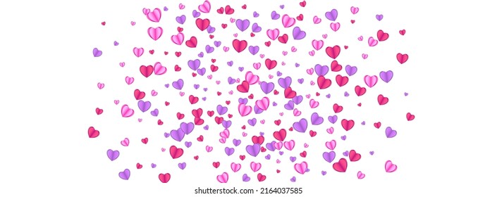 Violet Heart Background White Vector. Cute Illustration Confetti. Red Anniversary Frame. Fond Heart Random Pattern. Pink Happy Backdrop.