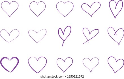 Vector de contorno violento del corazón. Icono de amor dibujado a mano aislado. Icono de corazón de pincel de pincel. Logo dibujado a mano para el amor, símbolo del corazón, icono del doodle y Día de San Valentín. Forma vectorial de grunge pintada