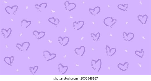 Violette Herzen auf violettem Hintergrund. Muster. Einfaches Design. Der Stil der Kinder. Gehörkarte. Girly-Dekoration. Lieblich abstrakt. Tapete. Romantisches Flair. Liebe Illustration. Netter Druck.