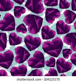 Violet hearts seamless pattern, geometric contemporary style repeating vector background, best for use as web backgrounds and wallpapers.