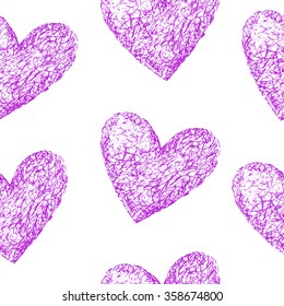 Violet hearts seamless pattern. Hand drawn illustration. Vintage background. Valentine background. Abstract background.
