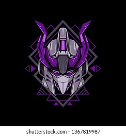 Violet Horned Head Robot Illustration for merchandise or apparel design