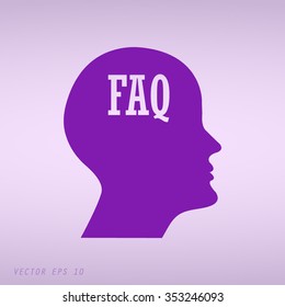Violet human profile picture with FAQ icon 
