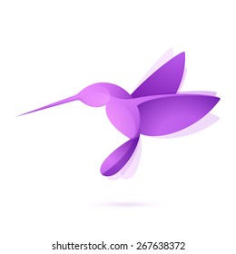 Violet hummingbird in flight volume character logo icon symbol in vector