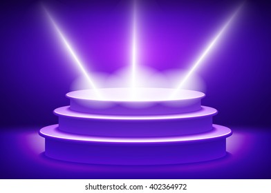 violet Illuminated stage podium for award ceremony vector illustration art