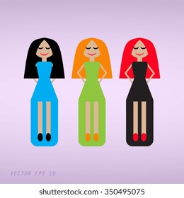 Violet  illustrations of beautiful young girls with various hair color