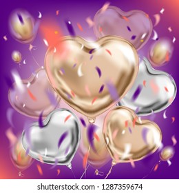 Violet image with the metallic foil heart shape balloons bouquet