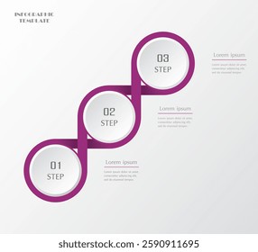Violet infographic template with 3 steps, options, parts or processes. Presentation of teamwork or business processes. Concept of molecule or infinity sign.