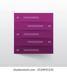 Violette Infografik-Vorlage mit 5 Schritten, Optionen, Teilen oder Prozessen.