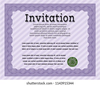 Violet Invitation. Artistry design. Detailed. With guilloche pattern. 