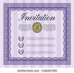 Violet Invitation. Artistry design. Detailed. With guilloche pattern. 