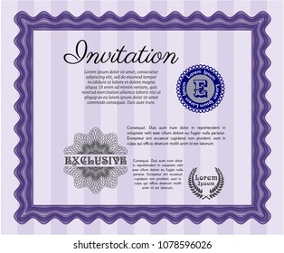 Violet Invitation. With background. Cordial design. Vector illustration. 