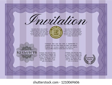 Violet Invitation. With background. Customizable, Easy to edit and change colors. Money Pattern design. 