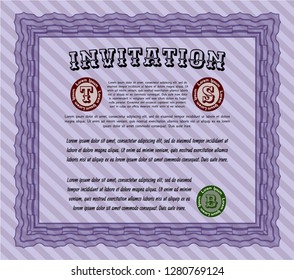 Violet Invitation. With background. Vector illustration. Money Pattern design. 