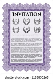 Violet Invitation. Beauty design. Vector illustration. With complex linear background. 