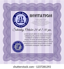 Violet Invitation. Beauty design. Vector illustration. With guilloche pattern and background. 