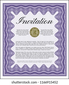 Violet Invitation. With complex background. Detailed. Superior design. 