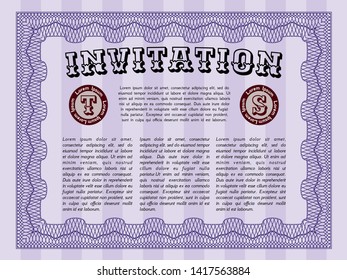 Violet Invitation. Complex background. Detailed. Modern design. 