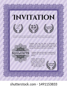 Violet Invitation. Complex background. Detailed. Retro design. 