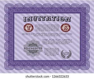 Violet Invitation. With complex background. Lovely design. Vector illustration. 