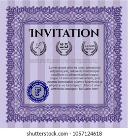 Violet Invitation. Complex background. Money style design. Detailed. 