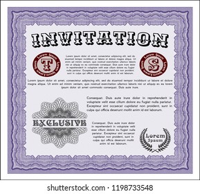 Violet Invitation. Complex background. Money style design. Customizable, Easy to edit and change colors. 