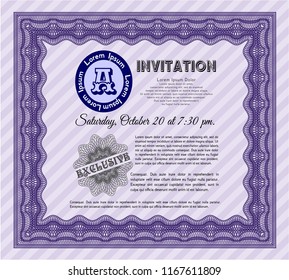 Violet Invitation. With complex background. Superior design. Detailed. 