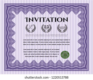 Violet Invitation. With complex linear background. Perfect design. Customizable, Easy to edit and change colors. 