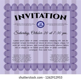 Violet Invitation. With complex linear background. Money style design. Customizable, Easy to edit and change colors. 