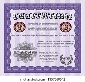 Violet Invitation. With complex linear background. Customizable, Easy to edit and change colors. Elegant design. 