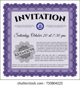Violet Invitation. With complex linear background. Vector illustration. Modern design. 