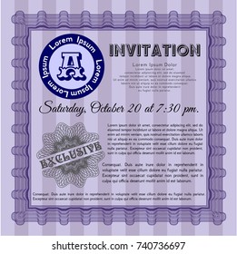 Violet Invitation. Cordial design. Customizable, Easy to edit and change colors. With guilloche pattern and background. 