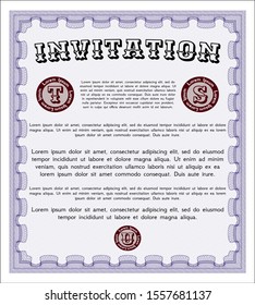 Violet Invitation. Cordial design. With great quality guilloche pattern. Detailed. 