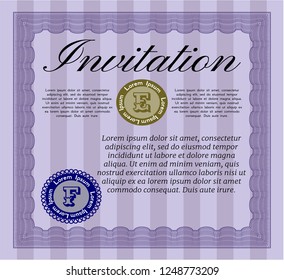 Violet Invitation. Cordial design. Printer friendly. Vector illustration. 