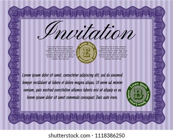 Violet Invitation. Customizable, Easy to edit and change colors. With great quality guilloche pattern. Good design. 